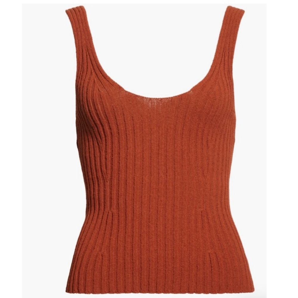 Vince Ribbed Tank Top Organic Cotton Scoop Neck Rust Minimalist - Picture 16 of 17